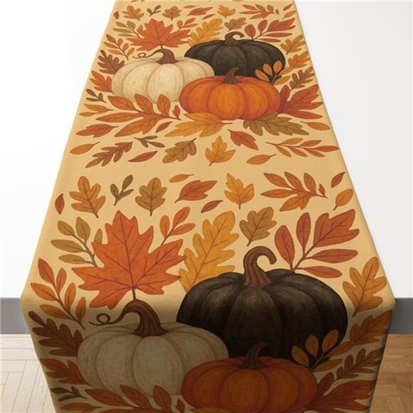 OHOME Fall Decorations for Home - Pumpkins Leaves Table Runner for Indoor - Picture 1 of 7